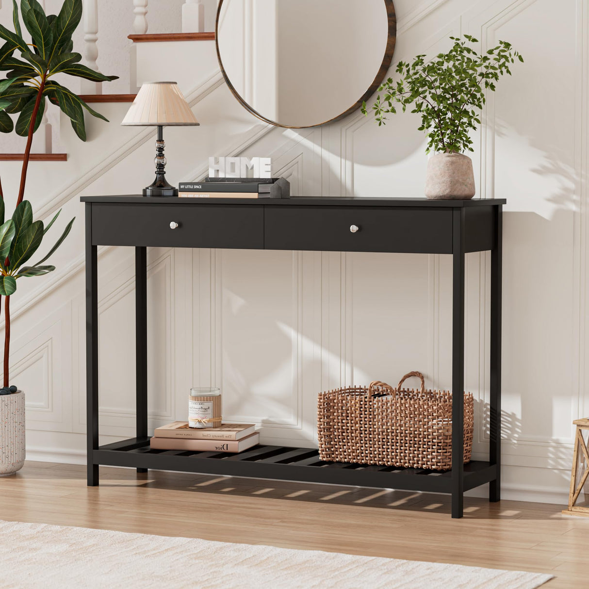 Console Table with Drawers & Storage Shelves Narrow Sofa Table for Entryway