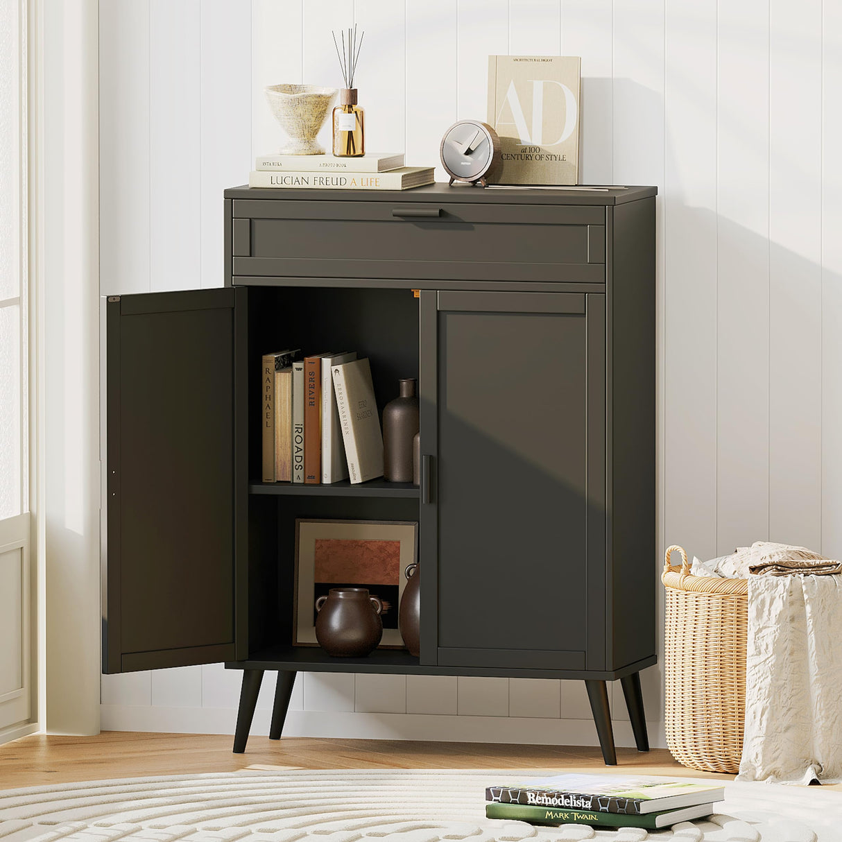Accent Floor Storage Cabinet with 2 Doors, Bathroom Cabinet with Large Drawer