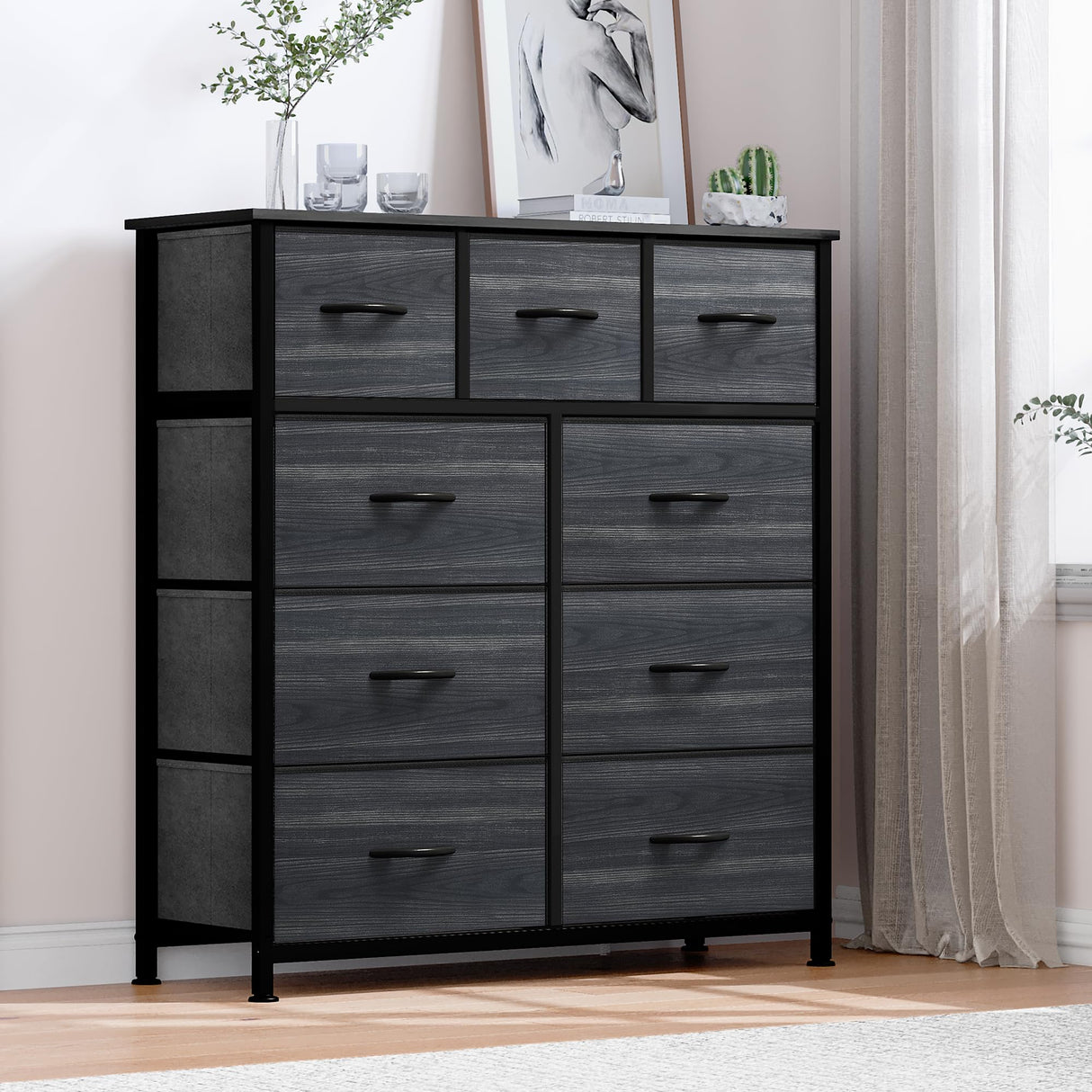 Dresser with 9 Drawers - Fabric Storage Tower, Organizer Unit for Living Room