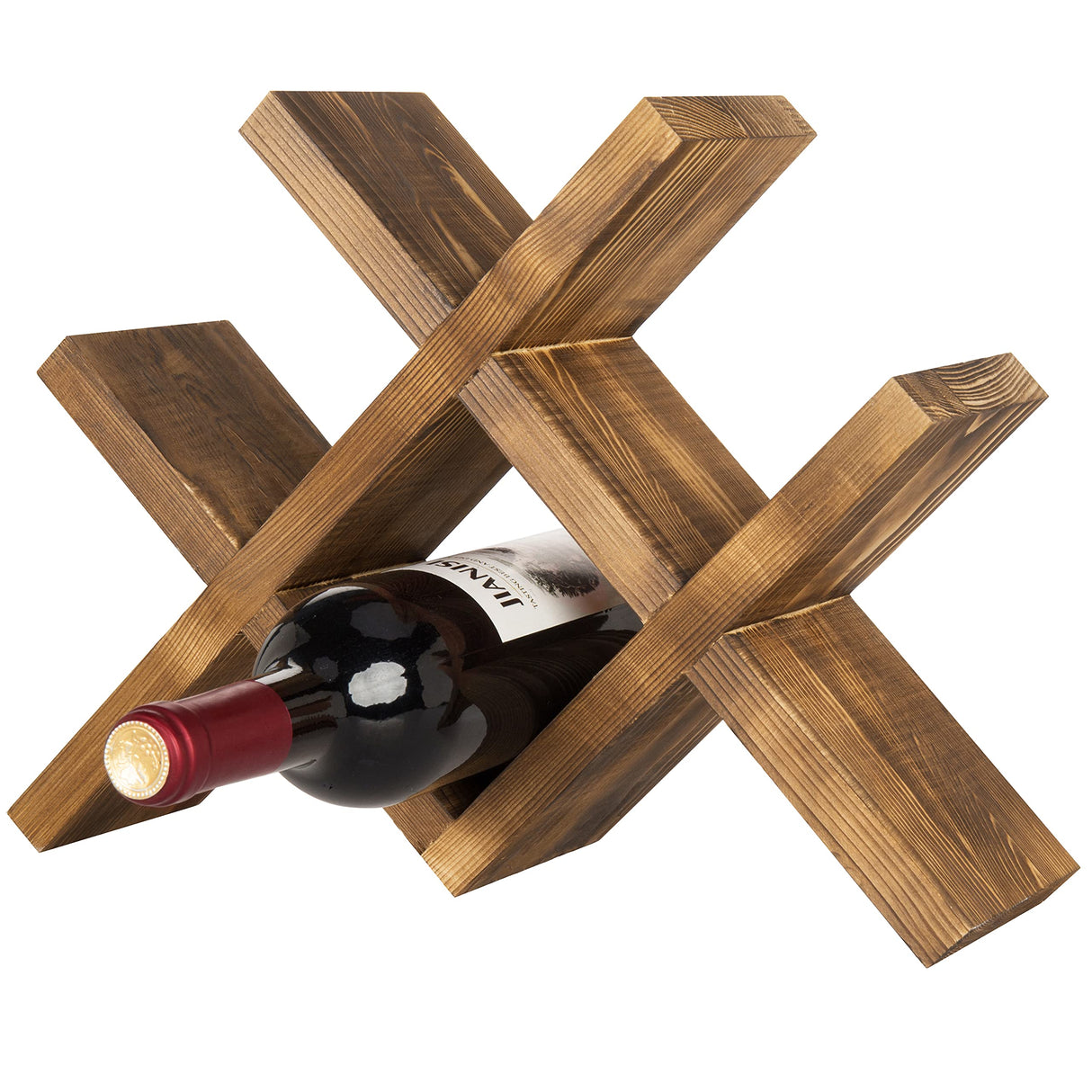 4-Bottle Countertop Rustic Brown Wood Wine Rack