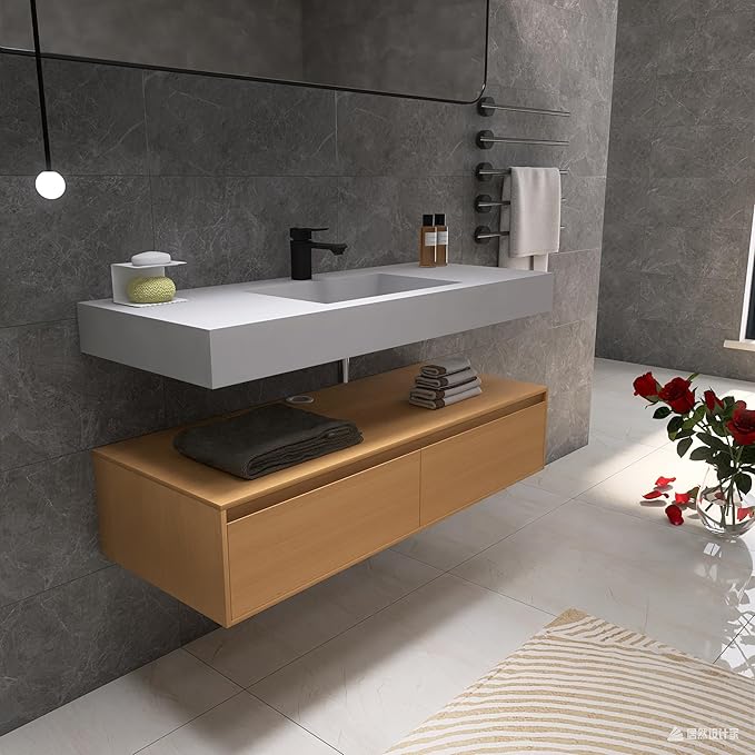 47"x19" Wall Mount Bathroom Vanity ,Bathroom Vanities with Sink Black Stone Resin