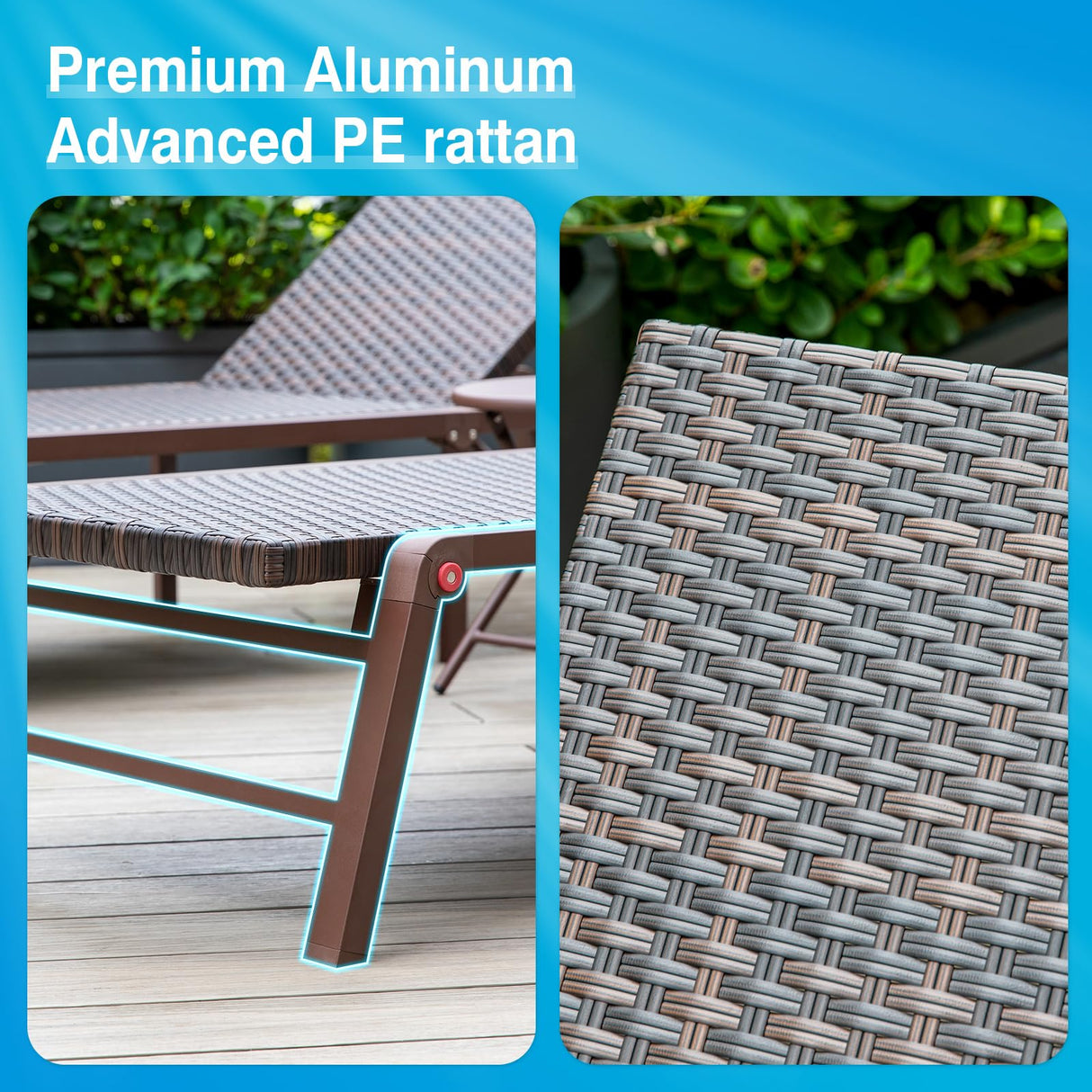 Outdoor Chaise Lounge Set of 2, Assemble-Free Aluminum Lounge Chairs