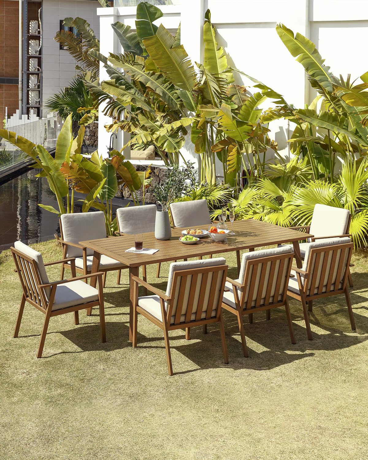 9 Pieces Patio Dining Set for 8, Outdoor Aluminum Dining Furniture Set with Umbrella Hole