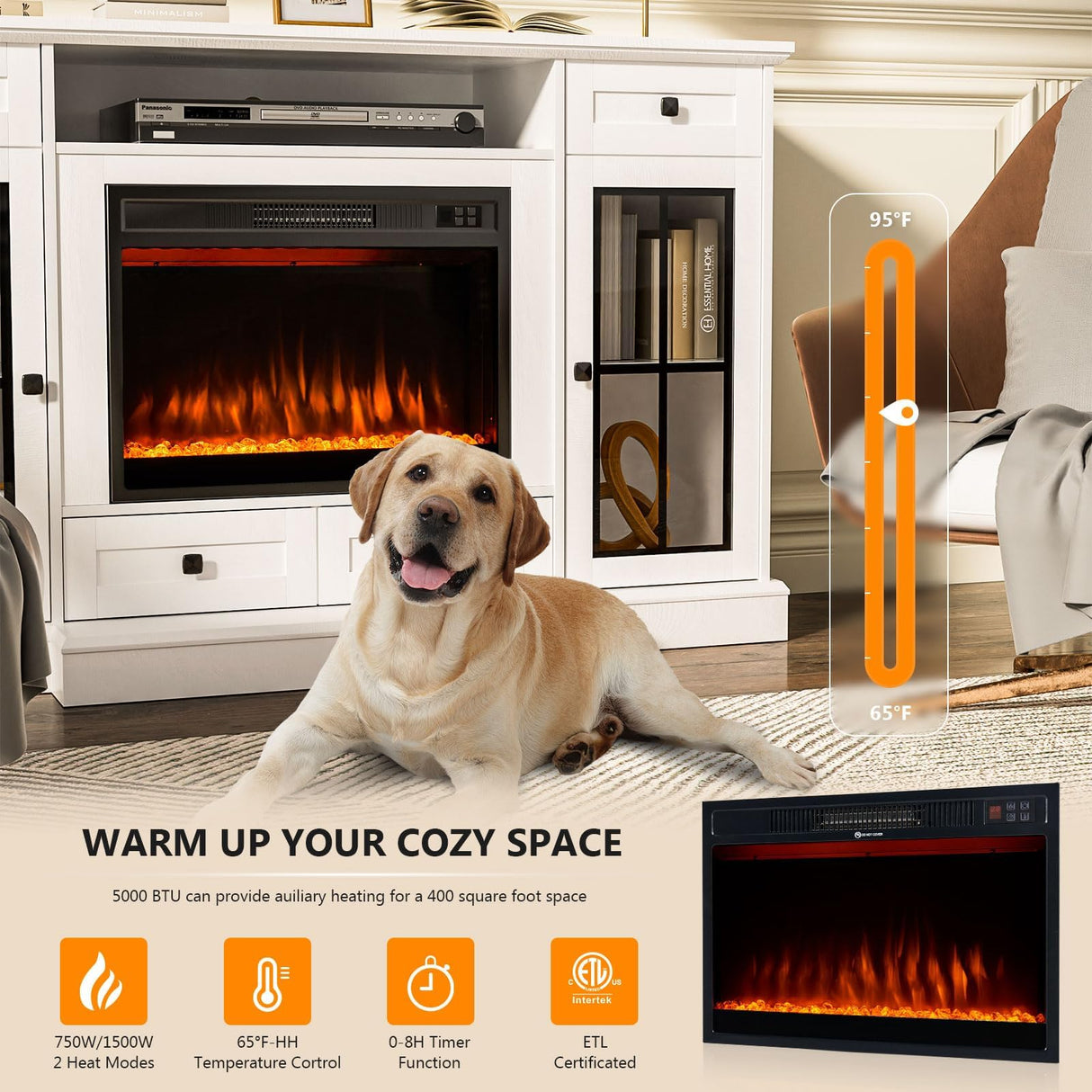 58” Fireplace TV Stand for TVs up to 65 Inch, Entertainment Center with 23" Electric