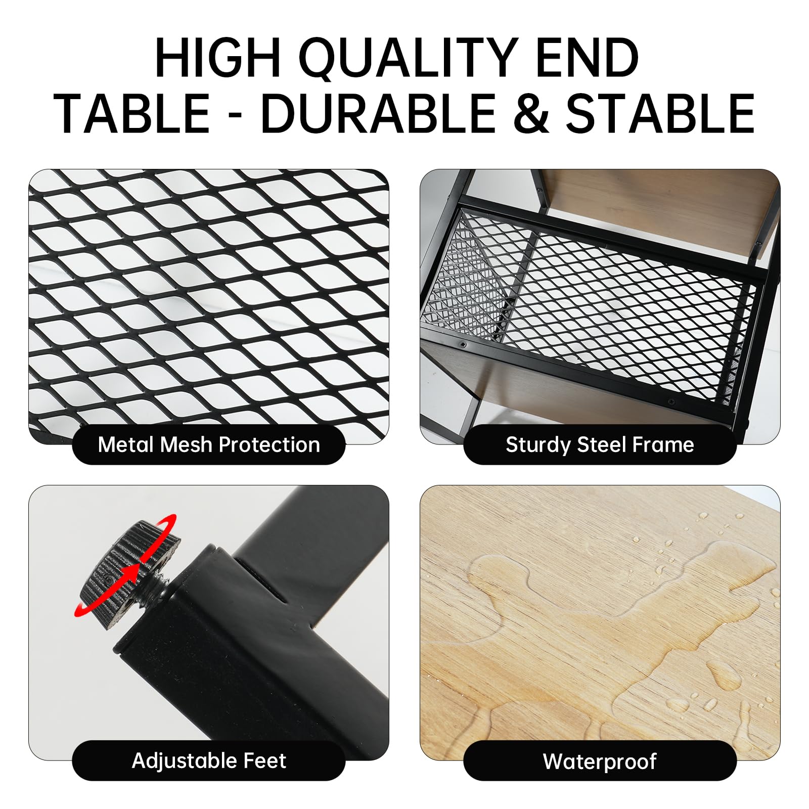 Square Side Table, 2 Tier End Table, Couch Side Table with Storage, Great