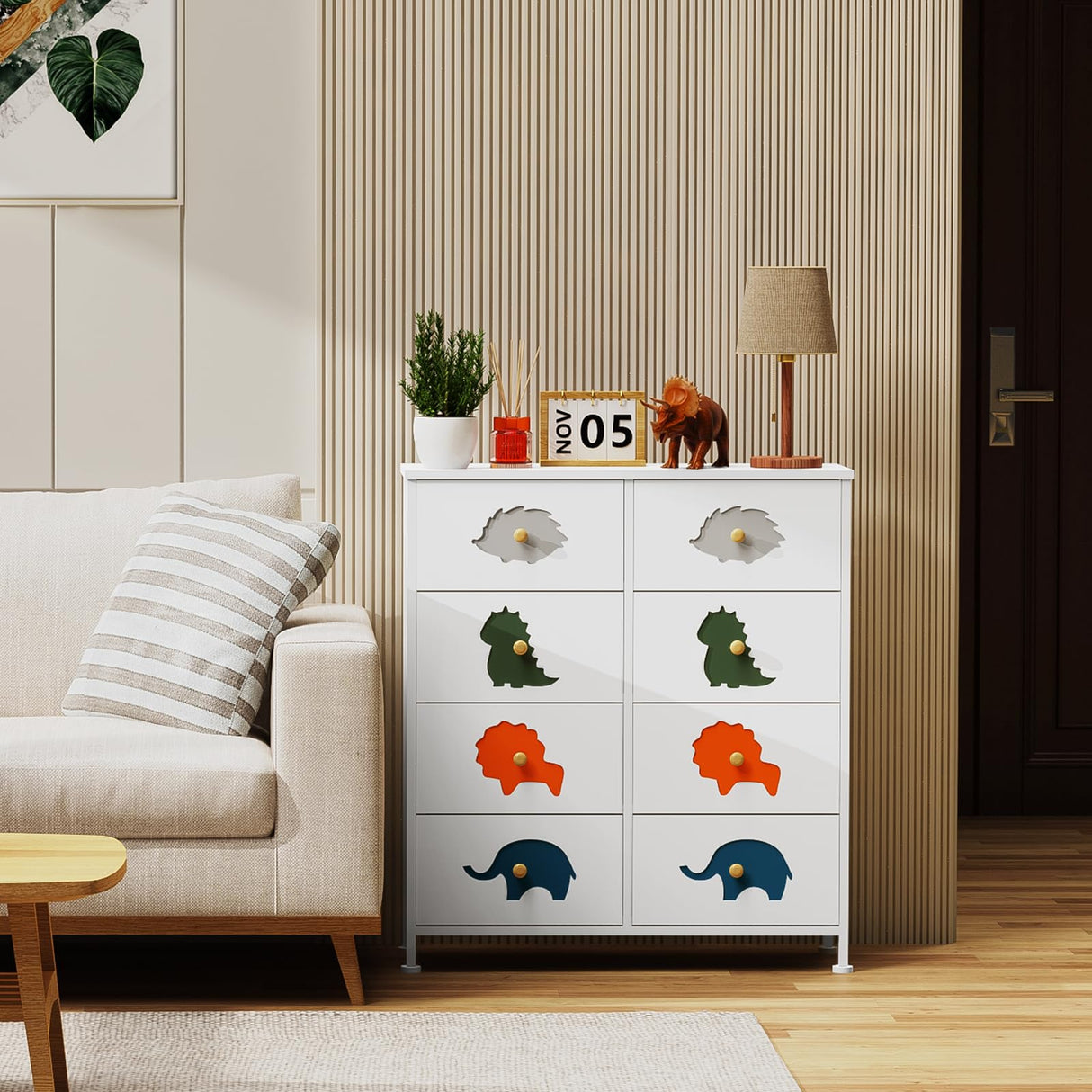 Dresser for Bedroom, Baby Dresser with 8 Fabric Drawers Tall Storage Organizer for Toddler Child