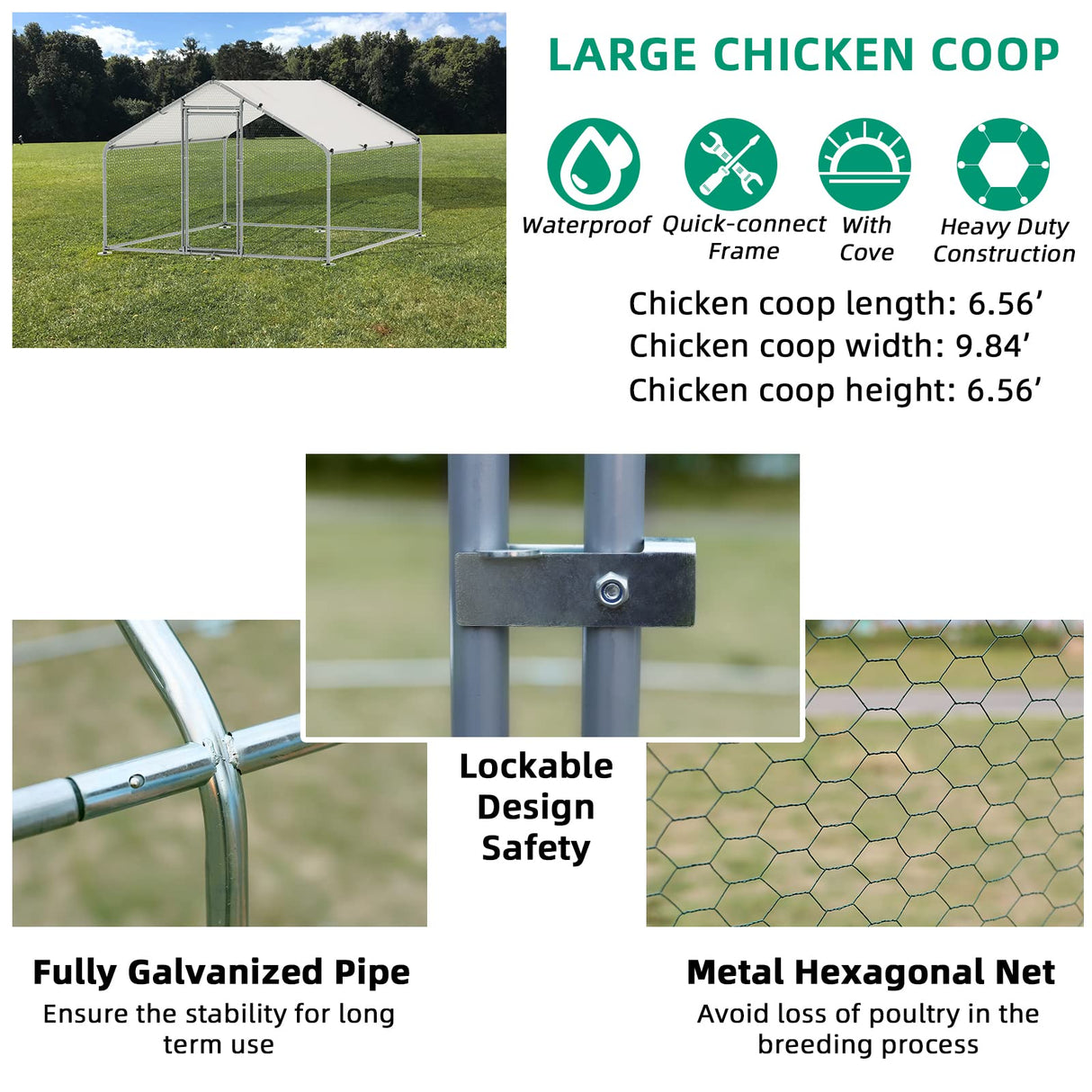 Walk-In Chicken Coop with Roof Cover – Secure Outdoor Run for Chickens, Ducks & Rabbits