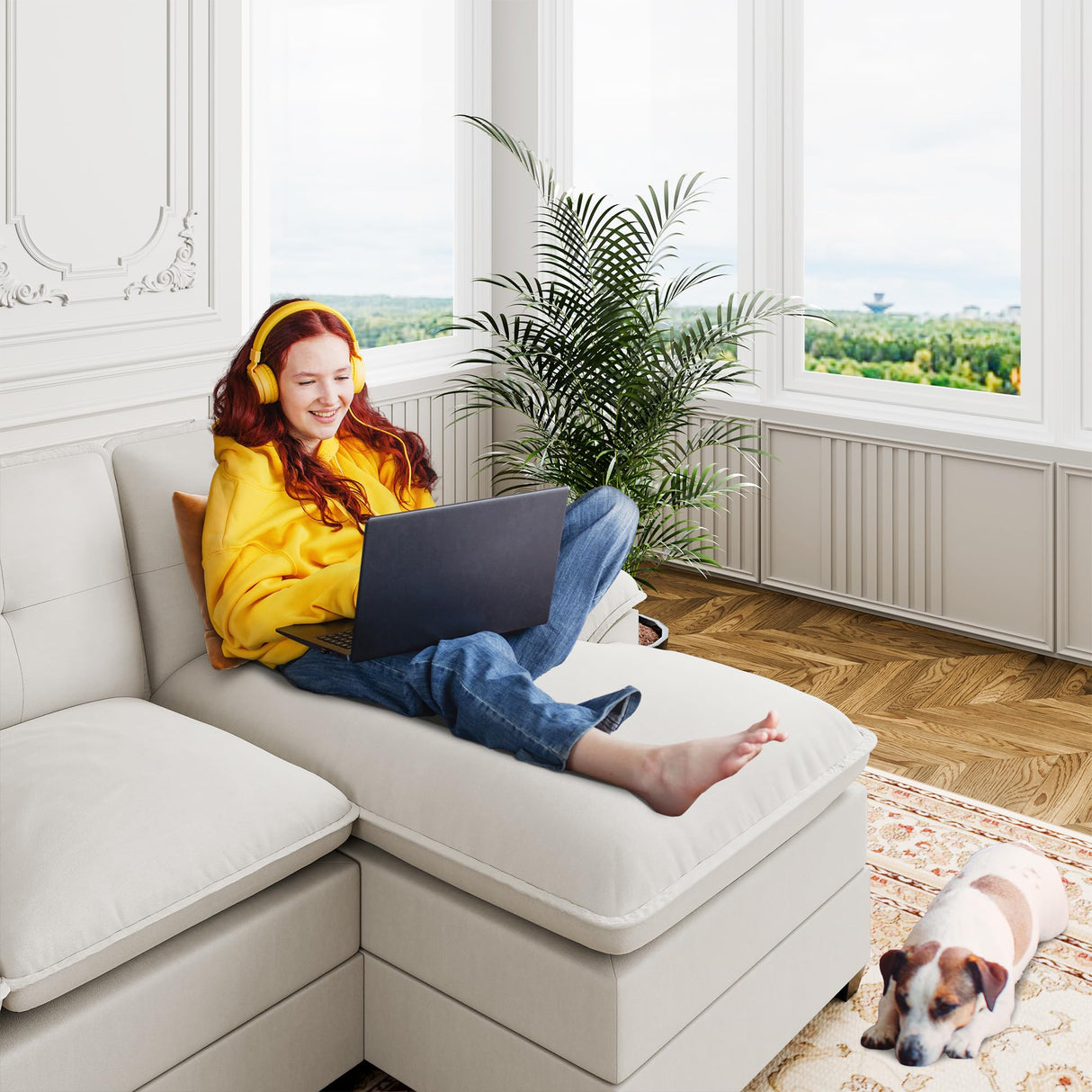 110" Sectional Sofa Couch, U-Shaped Modular Couch Sleeper