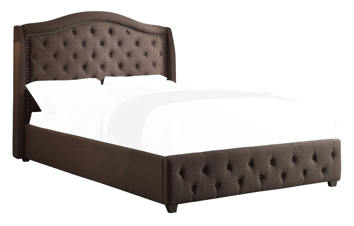 Button Tufted Linen Like Upholstered Bed, Full, Grey