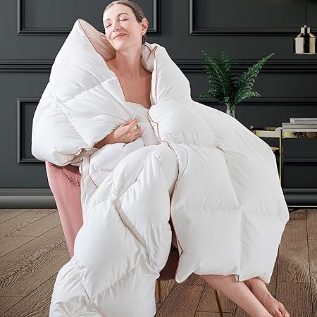 Puffy White Goose/Duck Feather Down Comforter Oversize King