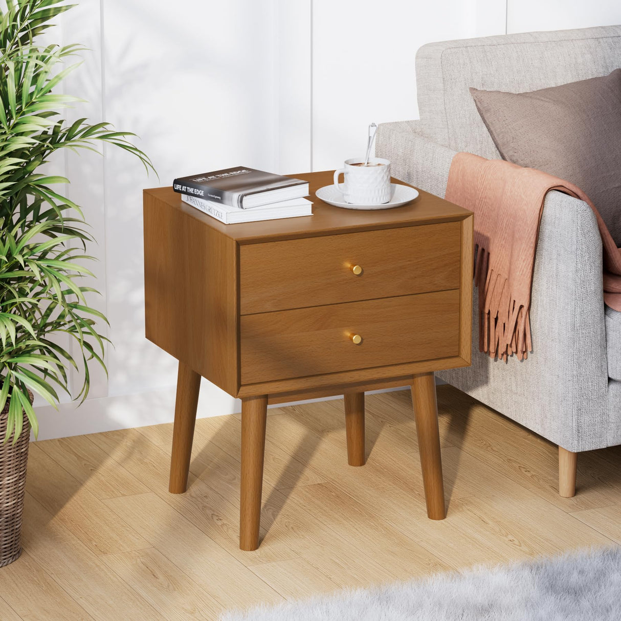 Mid Century Modern Nightstand, 2 Drawers