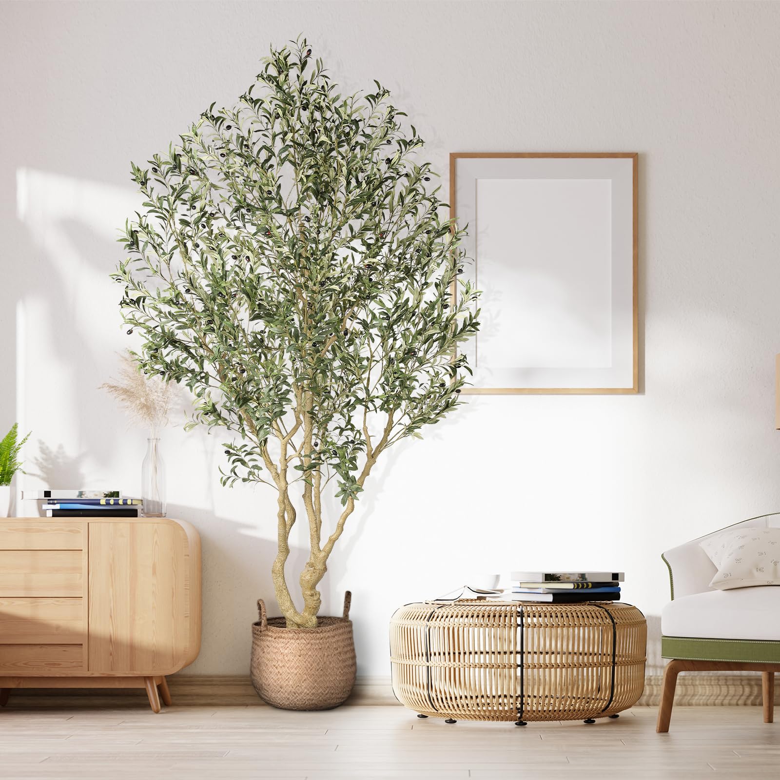 Artificial Olive Tree 8ft - Large Faux Olive Tree with Realistic Leaves and Olives