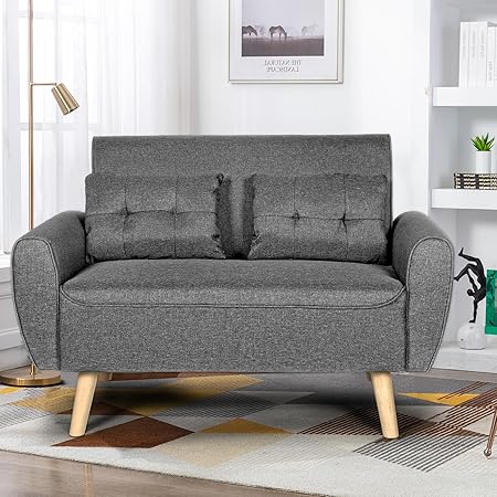 44" Small Modern Linen Fabric Loveseat Sofa, Comfortable