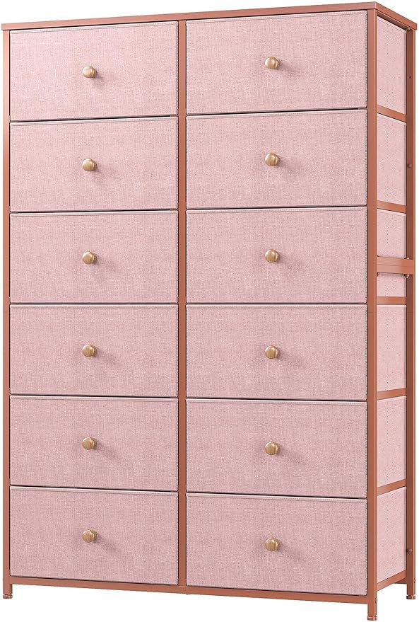 Pink Dresser, Dresser for Bedroom with 12 Drawers