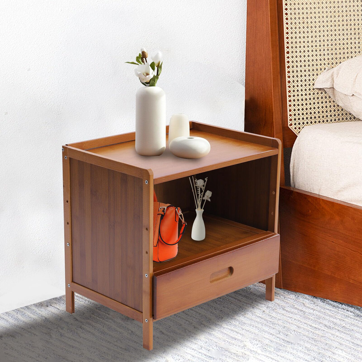 Open Shelf Modern Square End Side Table
