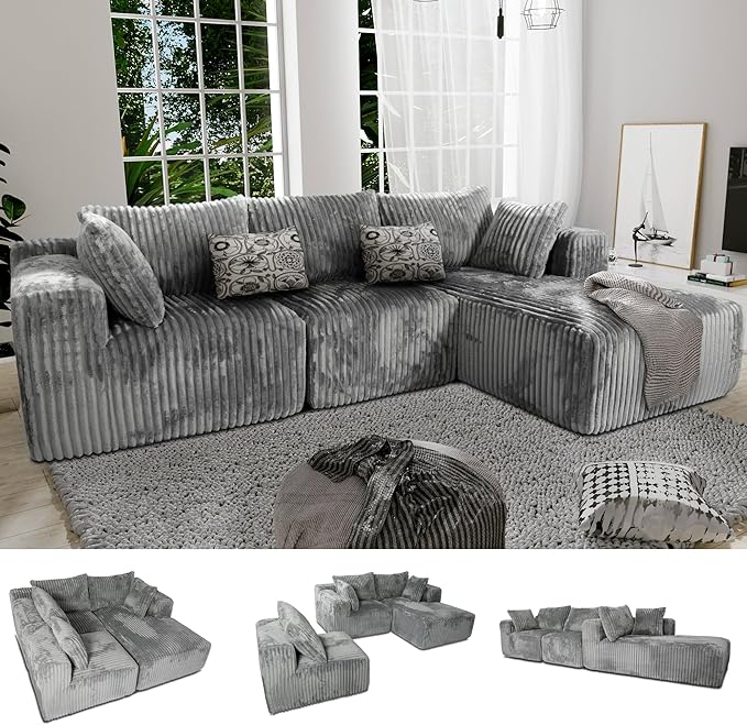 L Shaped Sofa with Deep Seat, 101" Cloud Sectional Couch with Chaise