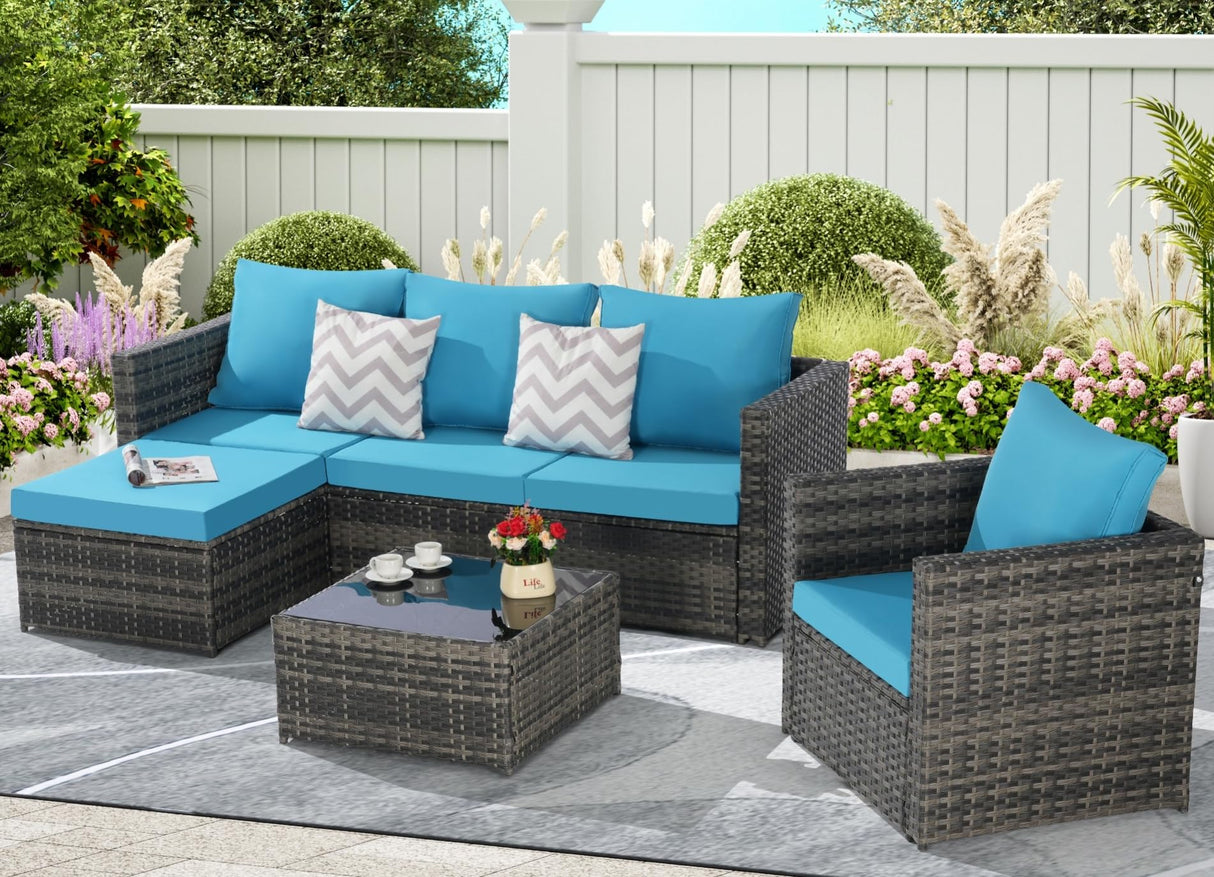 4Pcs Outdoor Patio Sectional Couch Sofa & Chair & Coffee Table Conversation Furniture Set