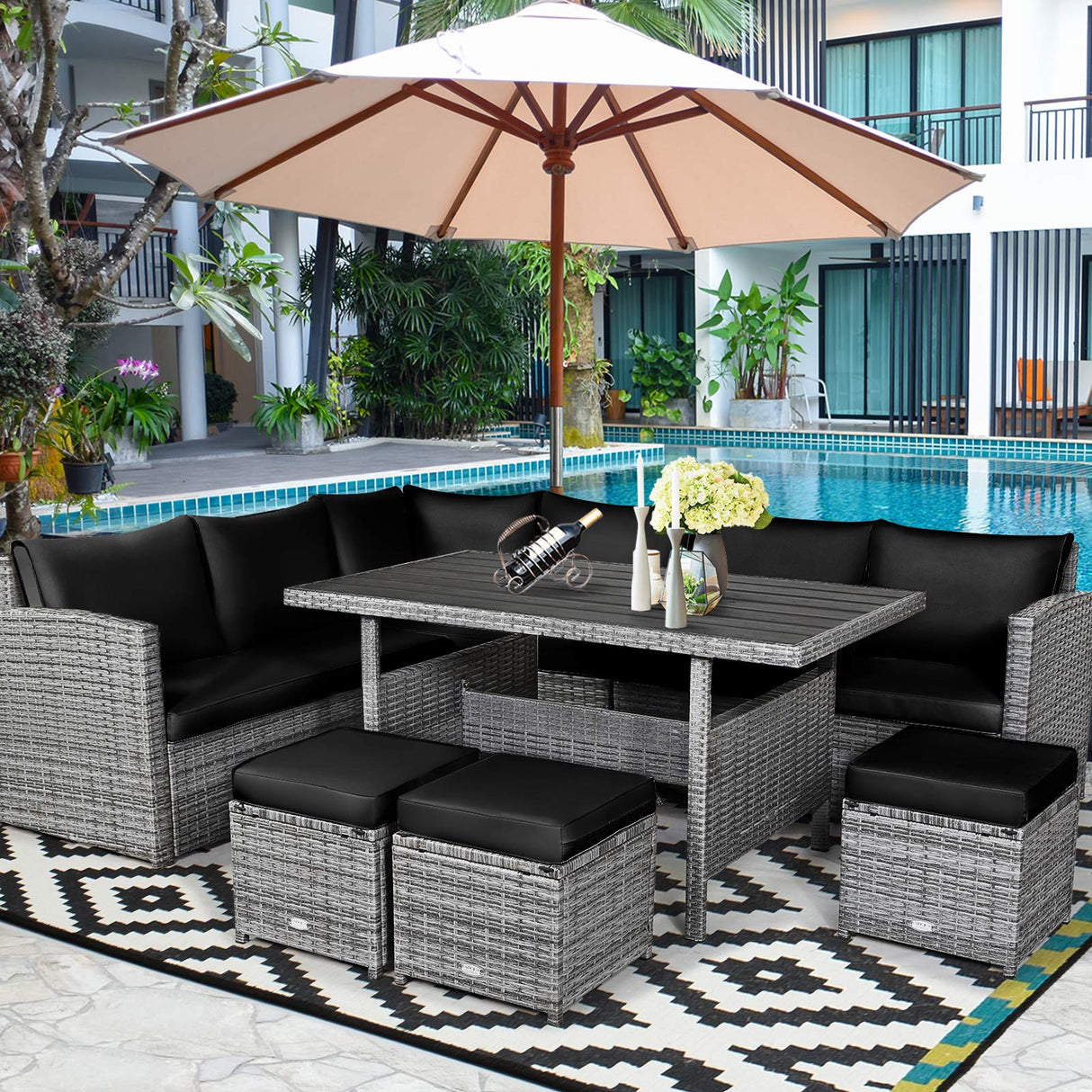 7 Pieces Patio Furniture Set, Outdoor Sectional Rattan Sofa Set