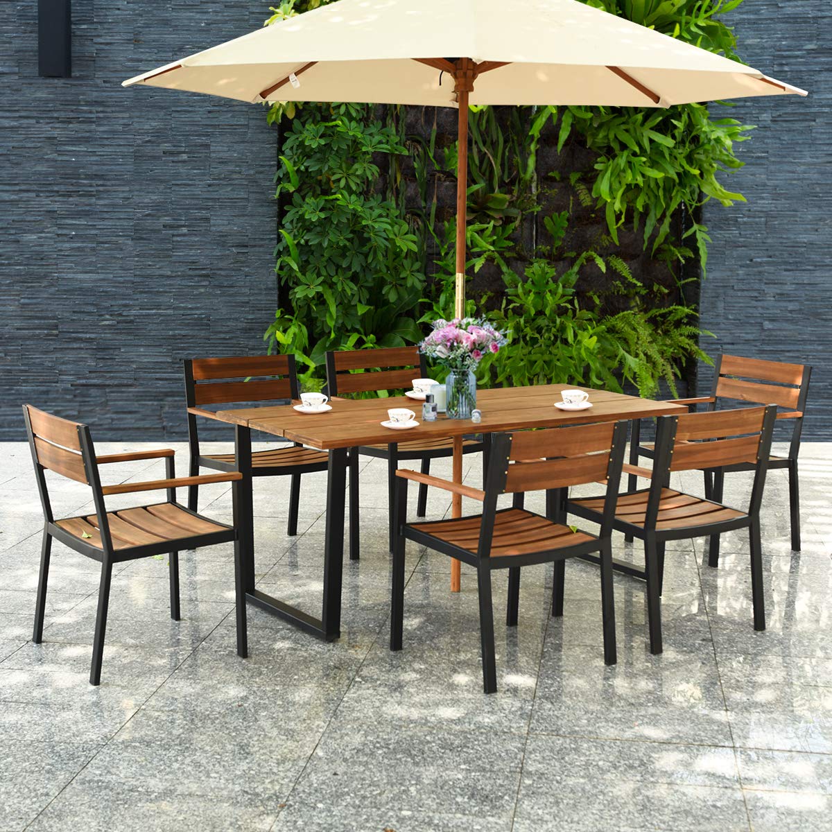 7 PCS Patented Outdoor Dining Set, Patio Dining Furniture Set with Sturdy Steel Frame