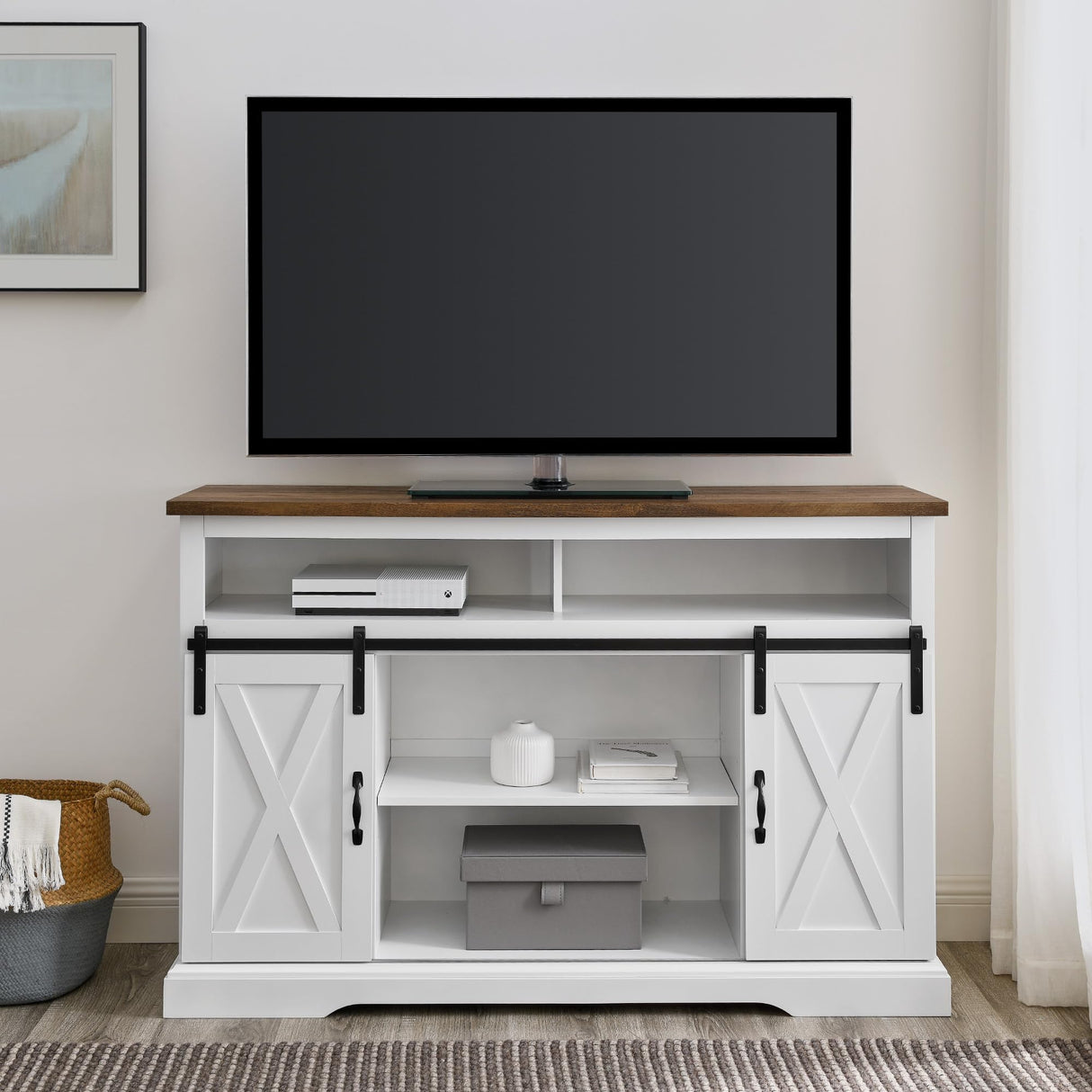 Clayton Farmhouse Sliding Double Barn Door TV Stand for TVs up to 58 Inches