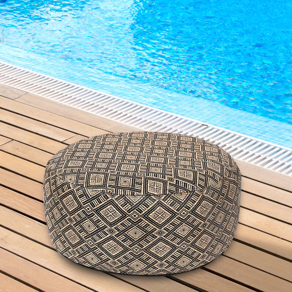 Woven Inflatable Ottoman D21”x H10” Outdoor Indoor Pouf Patio Footrest Stool