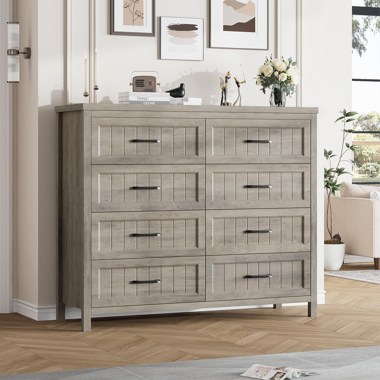 Farmhouse Dresser 8 Drawer Dresser for Bedroom