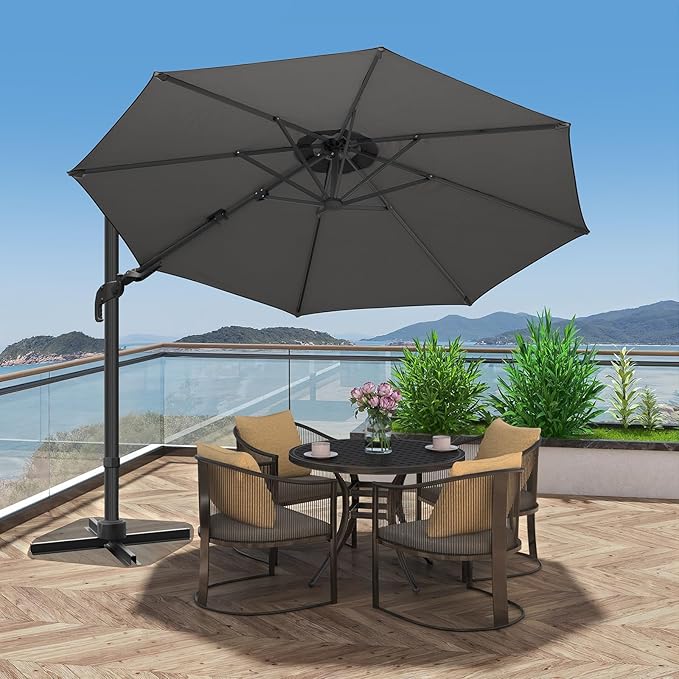 10 Feet Patio Umbrella, Outdoor Cantilever Round Umbrella with Creative Swivel