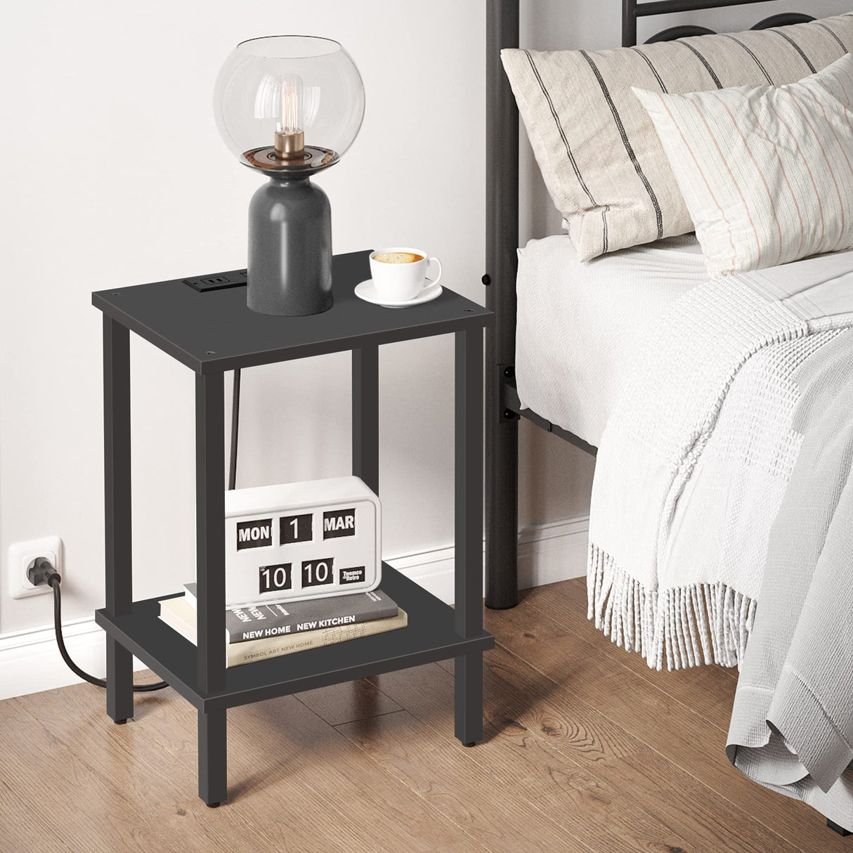 Side Table with USB Ports and Outlets, Nightstand