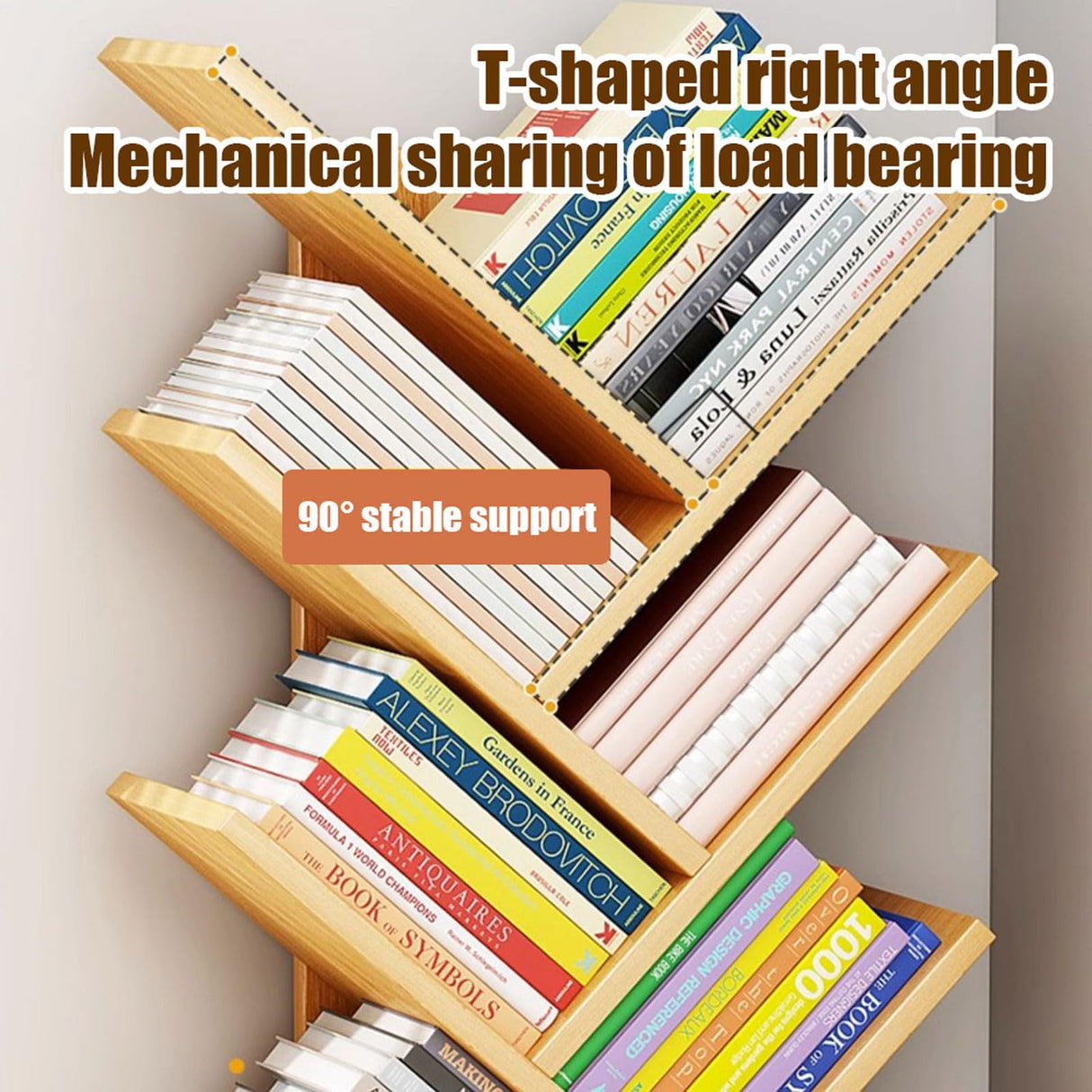 YDkjwjw Freestanding Bookshelf, Tree Bookshelf with Cabinet Industrial Open Bookcase Floor Standing Display Shelves Utility Bookshelves Organizer for Books CDs Plants