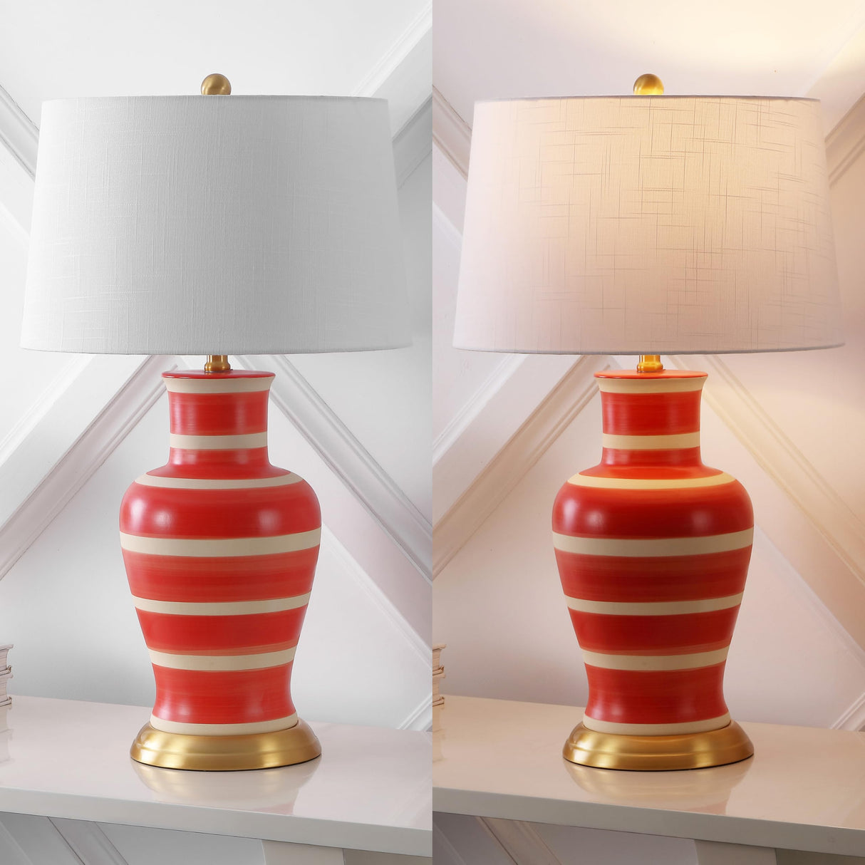 JONATHAN Y JYL4026K Julian 29" Traditional Classic Ceramic Urn LED Table Lamp, Red/Beige for Bedroom, Living Room, Kitchen, Home Office, Kids Room