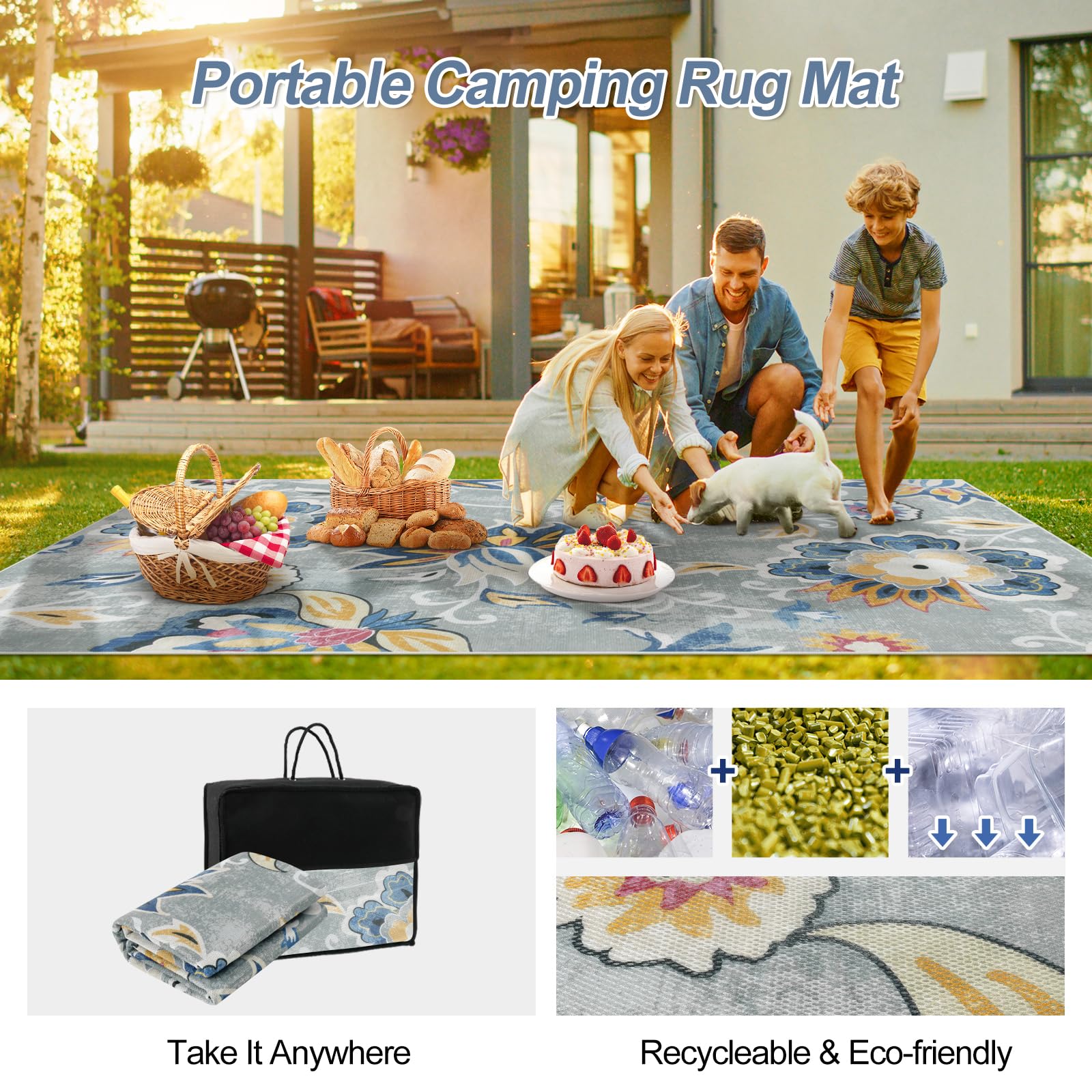 Floral Indoor Outdoor Rugs, 6x9ft Non Slip Outdoor Patio Rug for Balcony Deck, Soft