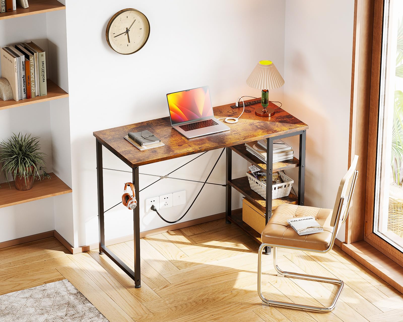 Laptop Desk Small Desk, 40 Inch Computer Desk with Power Outlet and USB