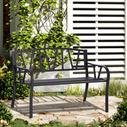 50" Outdoor Bench, Metal Garden Bench with V-Shaped Pattern Backrest, Porch Bench