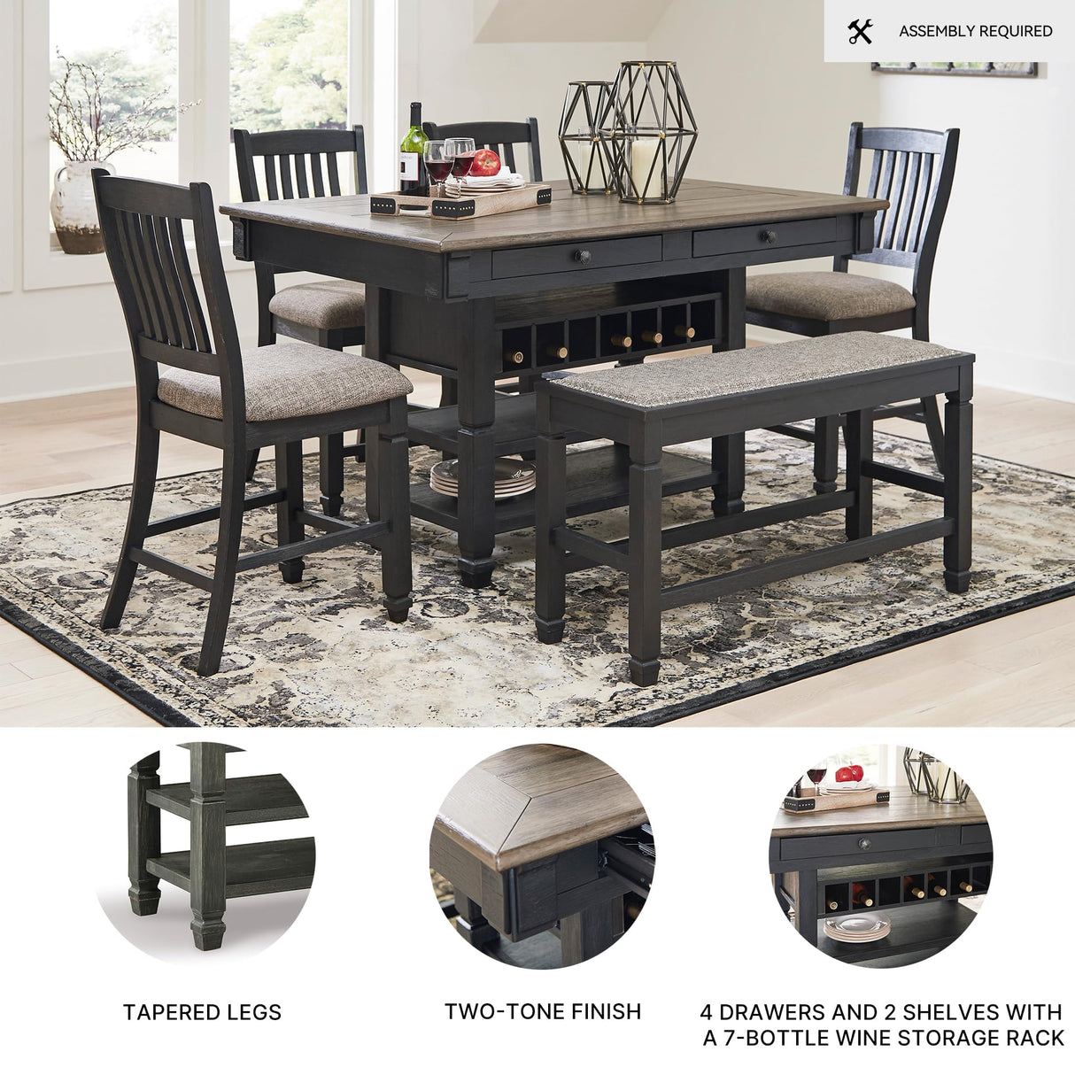 Tyler Creek Farmhouse Counter Height Dining Table with Wine Rack