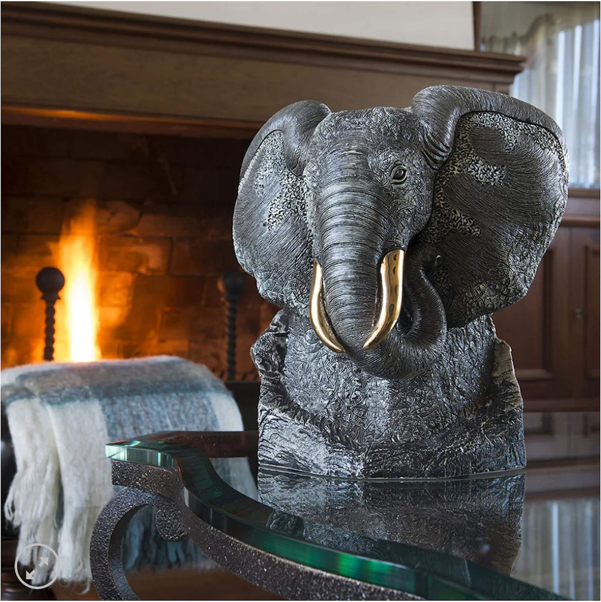 Handmade Sculpted Ceramic Large Black Elephant Bust Gallery Sized