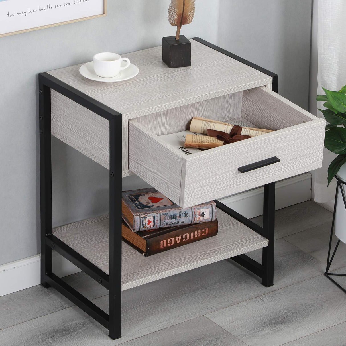 End Table Night Stand Bedside Table with Drawer Telephone Side Table Small Corner