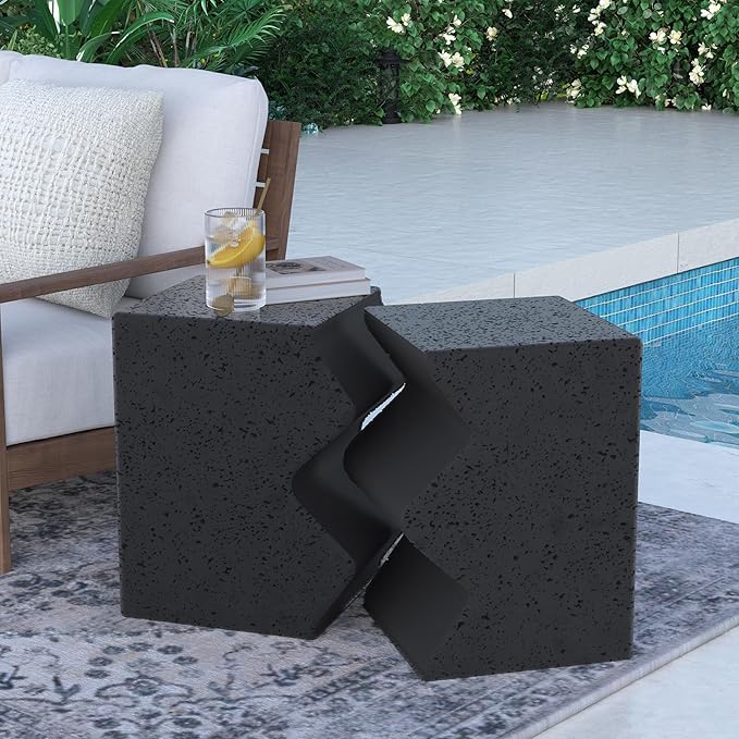 Concrete Side Table Set of 2, Outdoor Accent Table for Patio