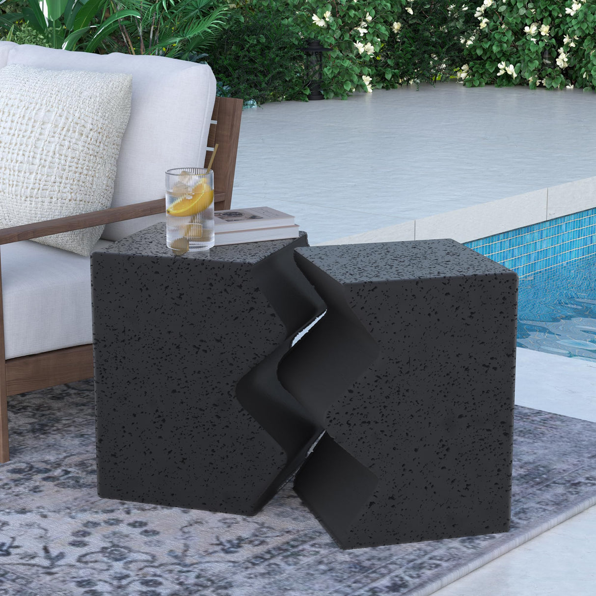Concrete Side Table Set of 2, Outdoor Accent Table for Patio