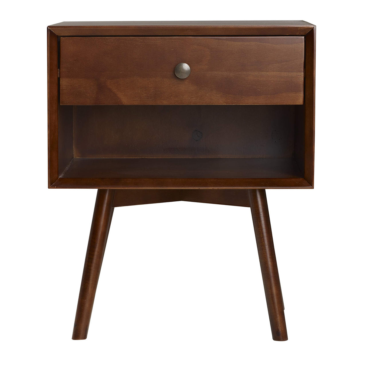 Mid-Century 1 Drawer Solid Wood Nightstand - Walnut