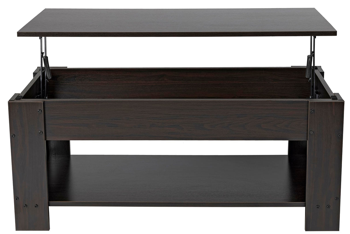 Lift Top Coffee Table with Hidden Compartment and Storage Shelf, Espresso