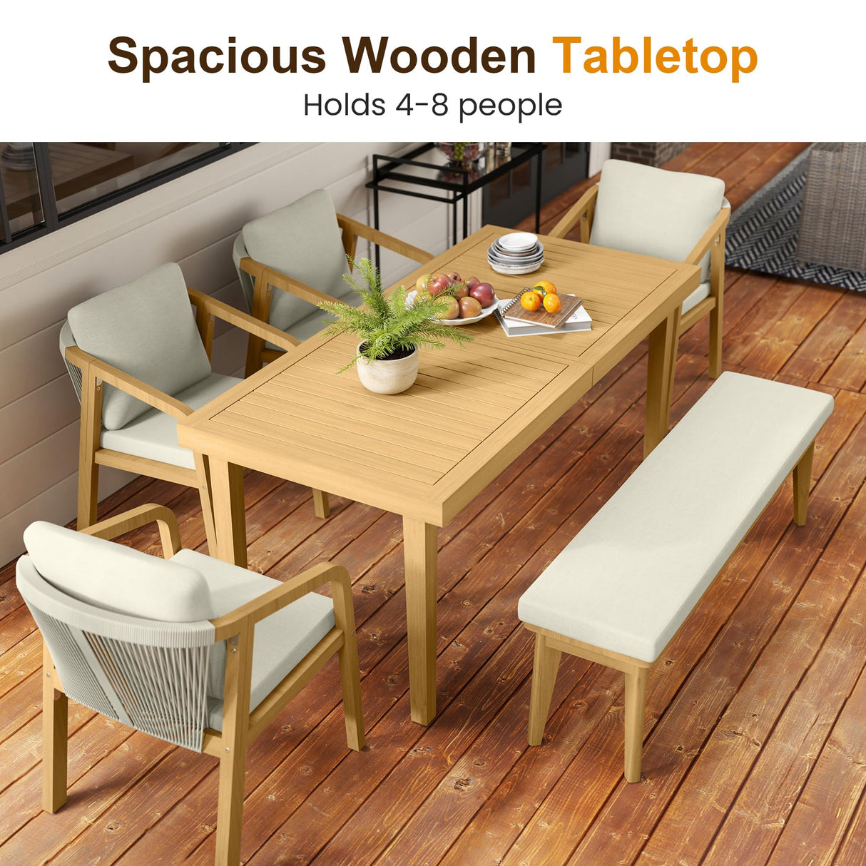 9 7-Piece Patio Dining Set, Acacia Wood Table and Chairs for Outdoor Lawn Backyard9