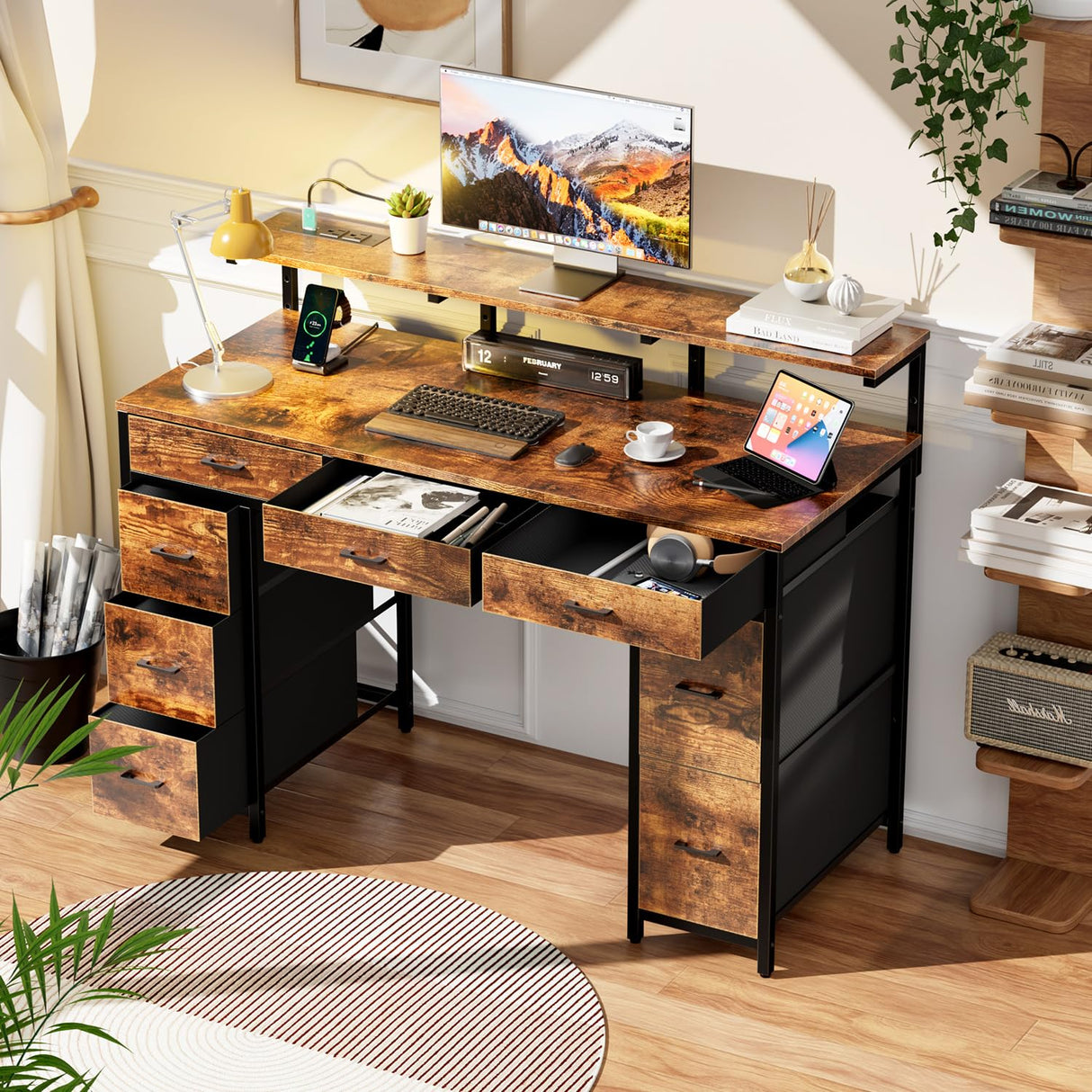 47 inch Computer Desk with 8 Storage Drawers, Gaming Desk