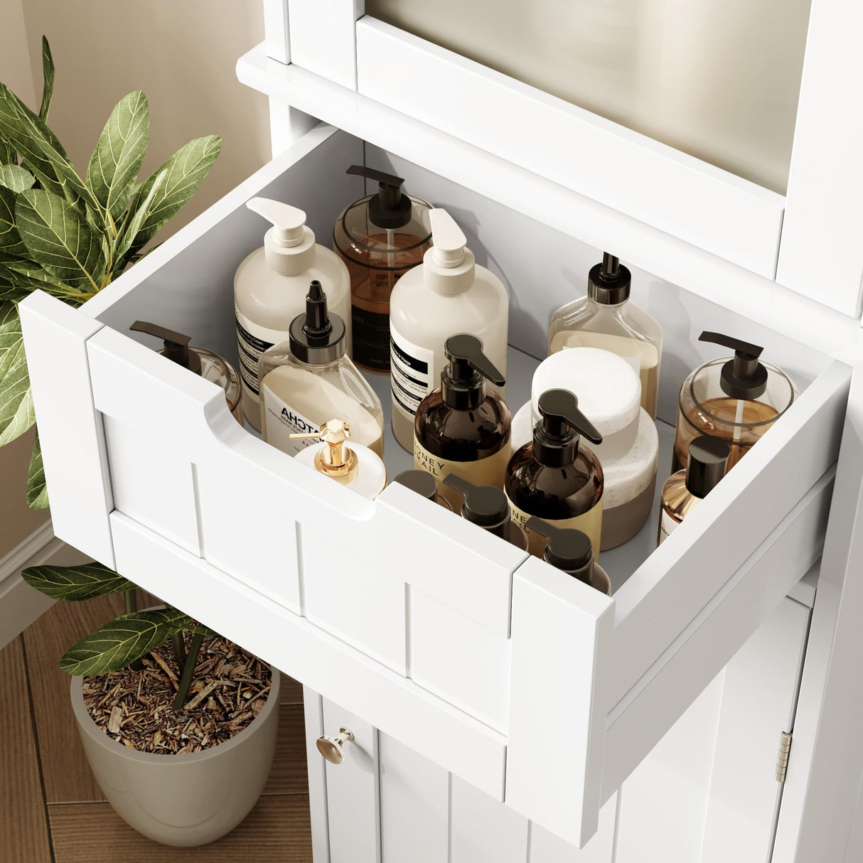 " Tall Bathroom Cabinet, Narrow Storage Cabinet, Freestanding Linen Cabinet with Doors