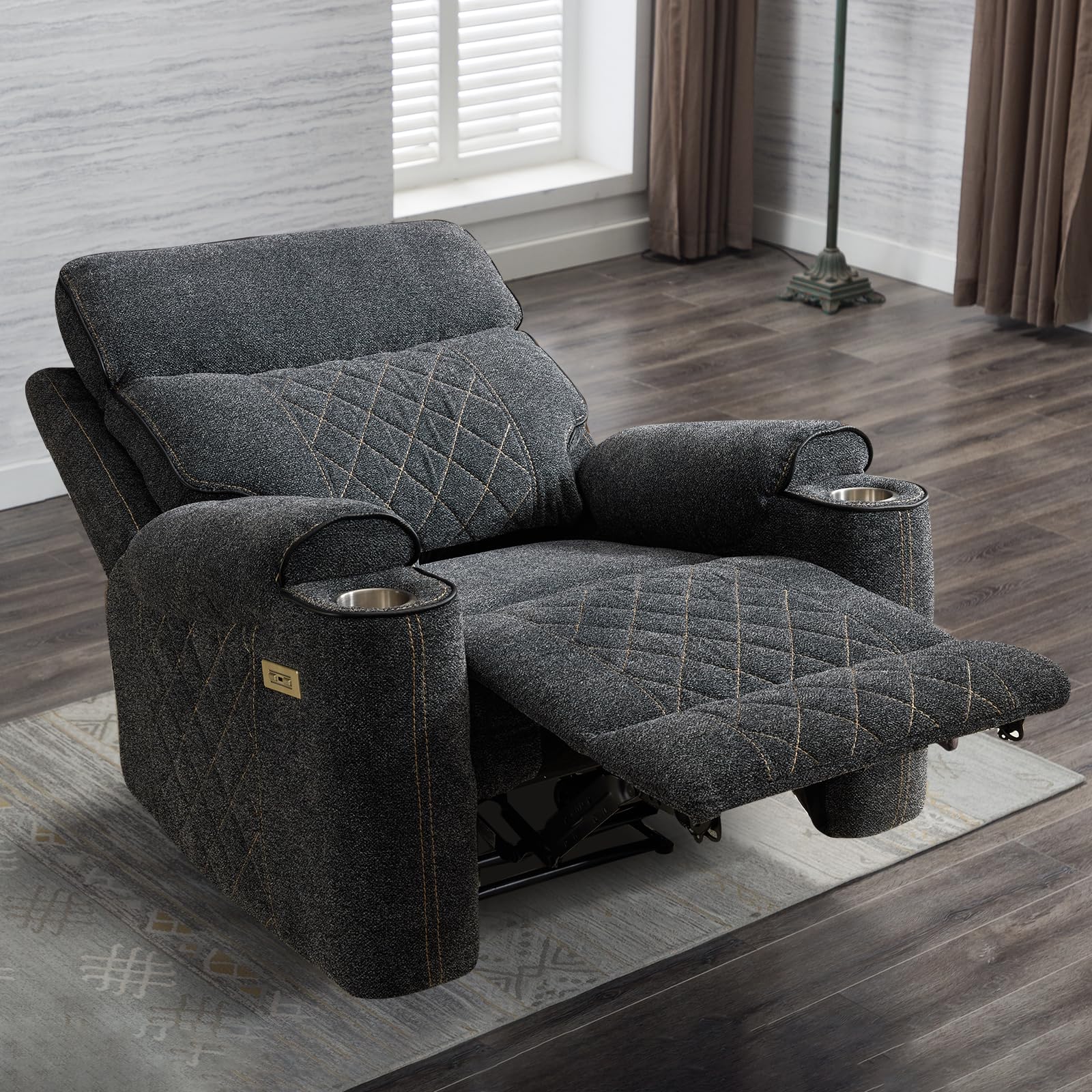 GridComfort Power Recliner Chair – USB Port, Cup Holder & Lattice Stitching