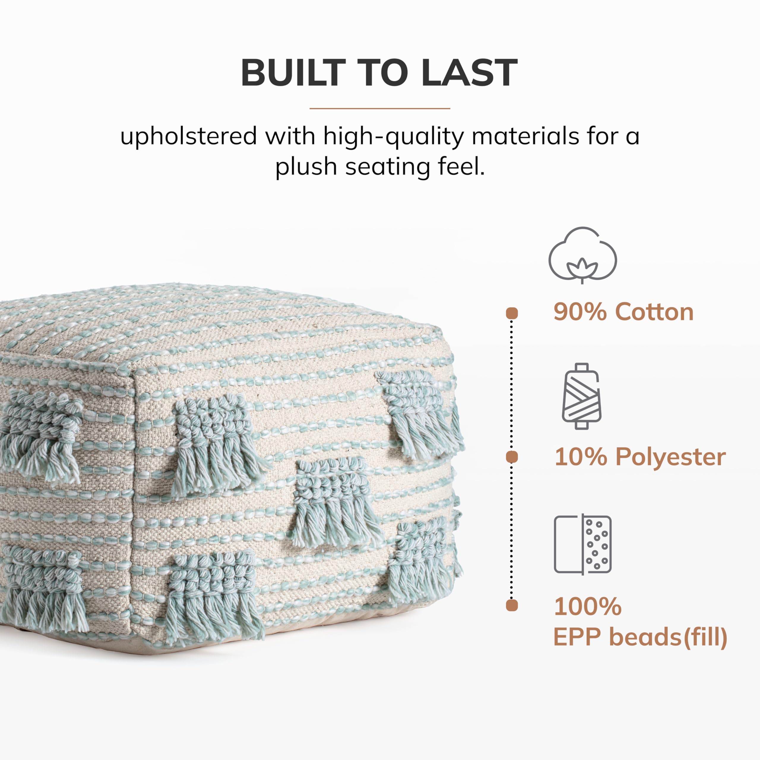 Anji Mountain 100% Handmade & Handcrafted Comfortable Home Décor Pouf Ottoman Footrest for Living Room, Bedroom, Nursery, Kidsroom, Patio Furniture - (22" x 22" x 16"- Green,Beige)