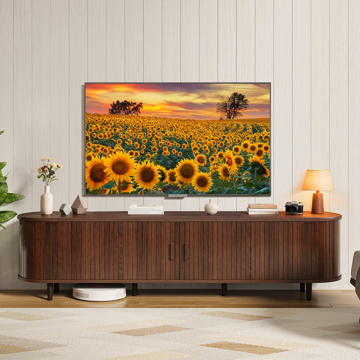 70" Mid-Century Modern TV Stand with Sliding Doors