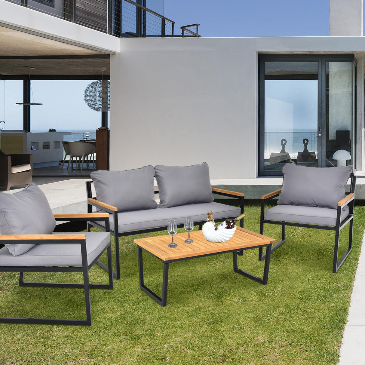 4 -Piece Outdoor Patio Furniture Set with Coffee Table, Patio Conversation Set