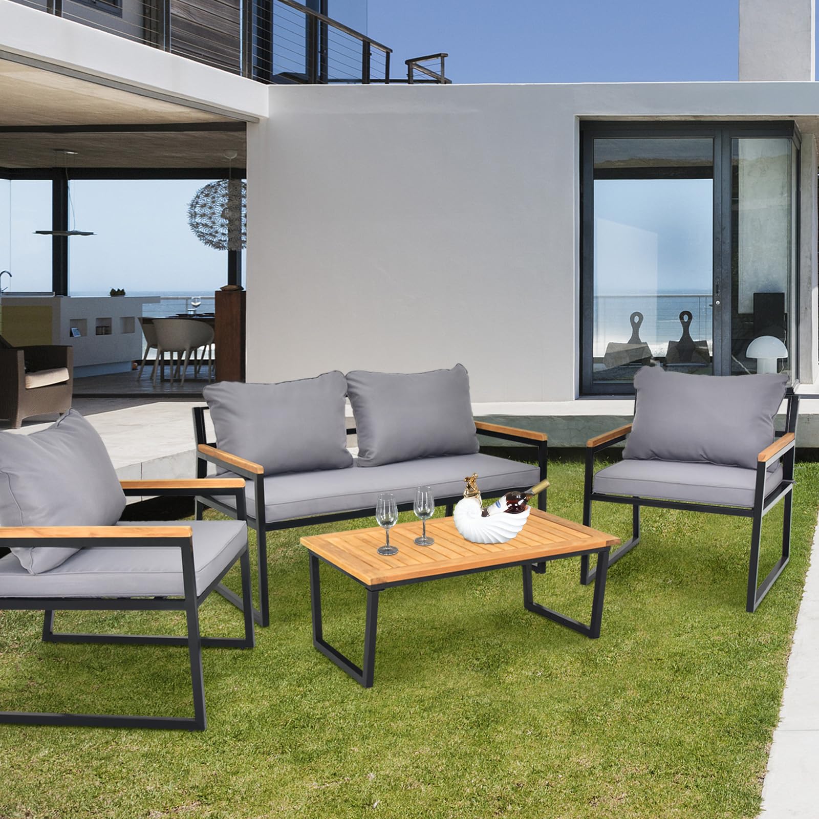 4 -Piece Outdoor Patio Furniture Set with Coffee Table, Patio Conversation Set