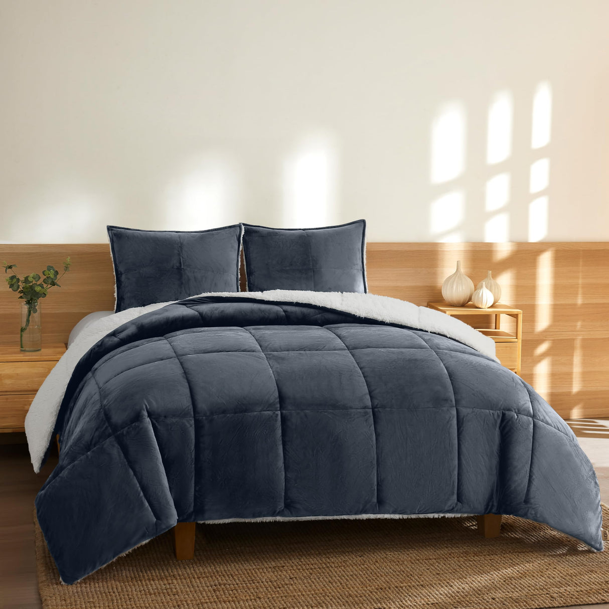 00520 Blissful King Comforter Set Reversible Fluffy All Season Comforter and Pillow Shams Easy Care Soft