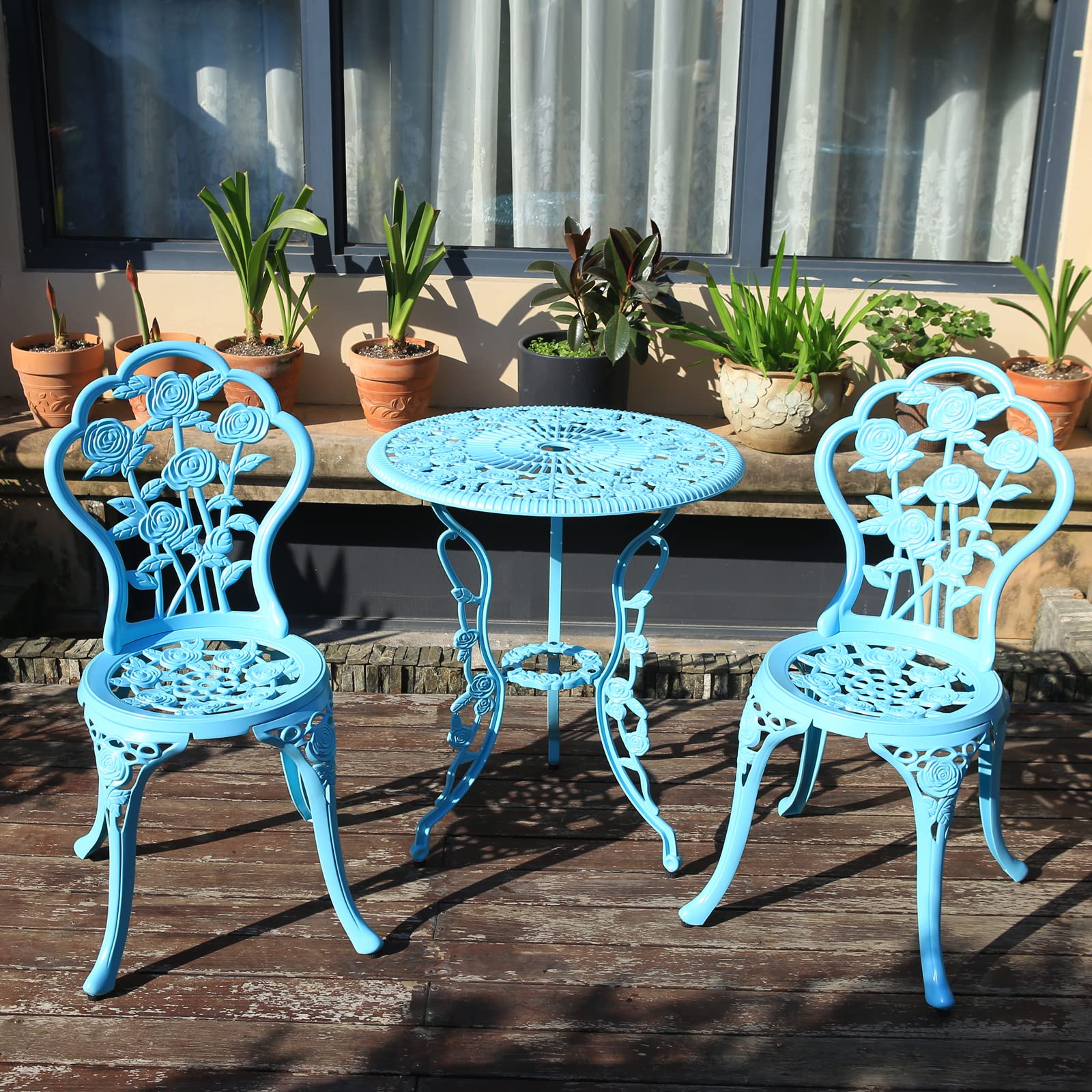 Outdoor Furniture Bistro Set with Rose Pattern 1 Table 2 Chairs for Garden Patio